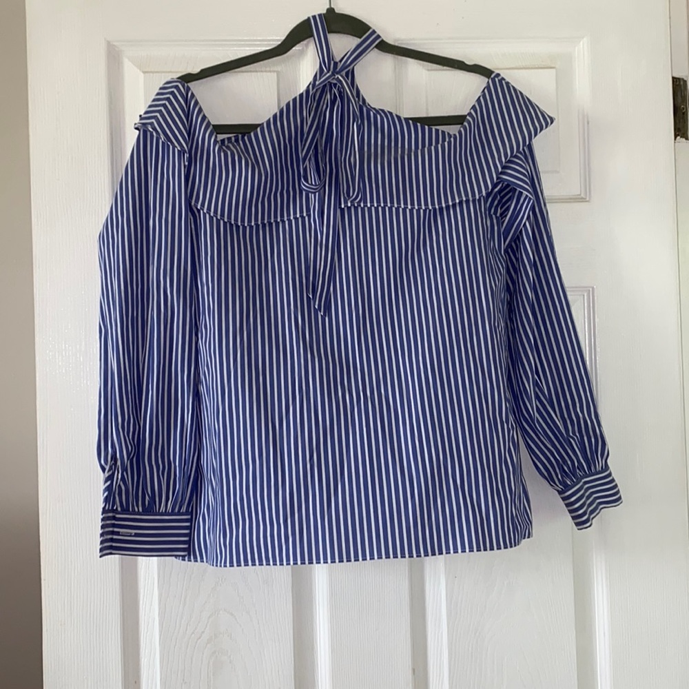 L’Academie Cold Shoulder Striped Blouse
